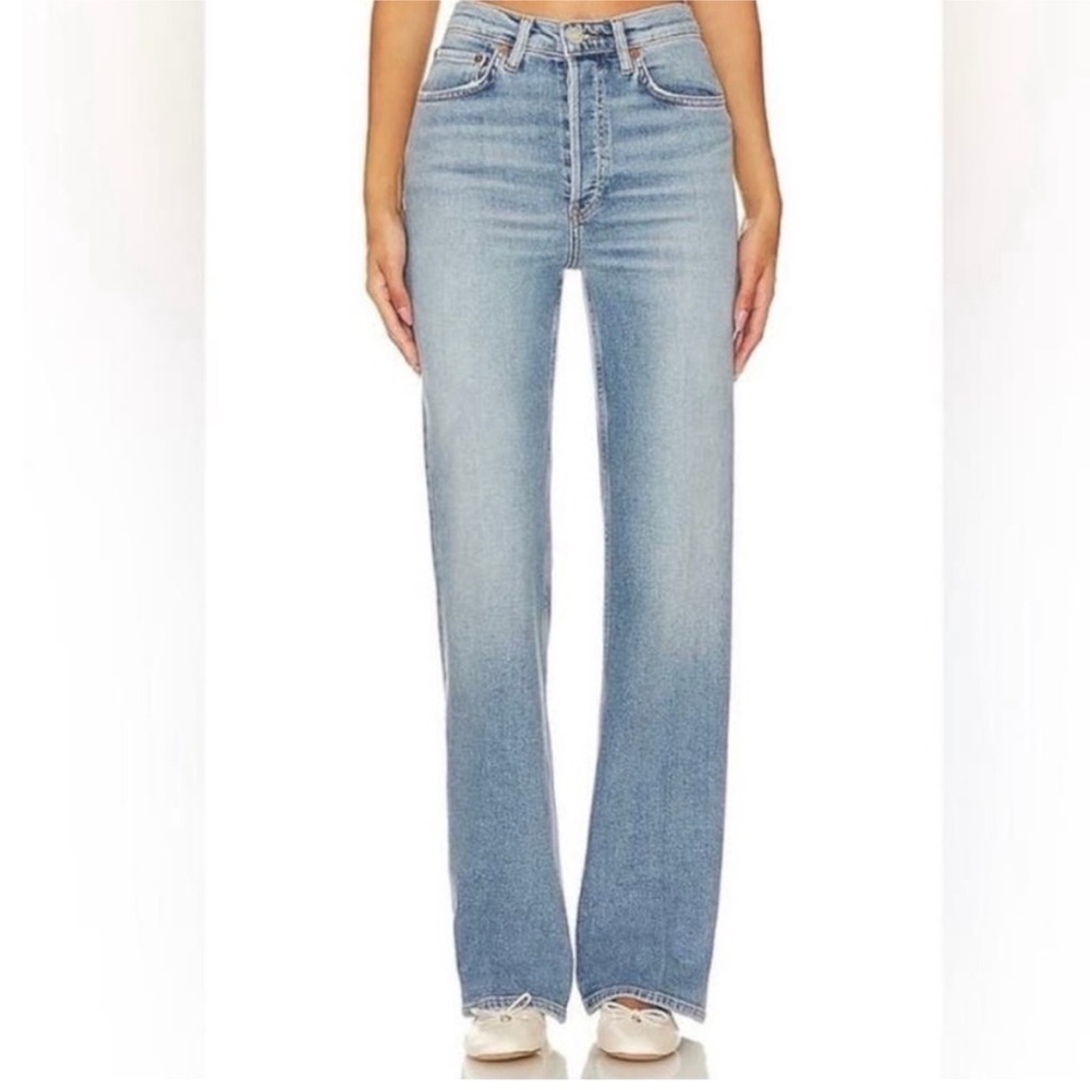 Redone 70’s boot cut jeans in crystal clear denim medium rise size 28